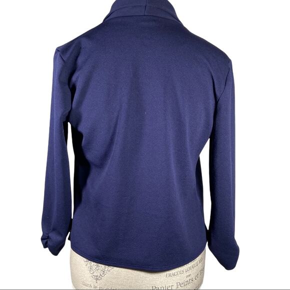 Michelle Lynn Dark Blue Draped Open Front Lightweight Long Sleeve Cardigan Small - Picture 6 of 8
